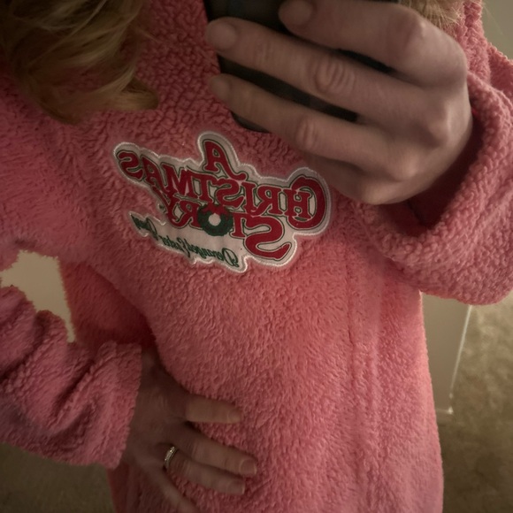 A Christmas Story- Pink Fuzzy Bunny Onesie with Red Ears - Picture 3 of 4